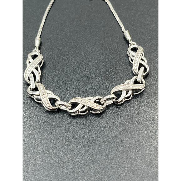 Zales Sterling Silver 925 Infinity Link Diamond Accent Adjustable Bolo Bracelet - Picture 2 of 7